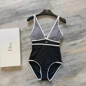 Dior Swimsuit Houndstooth Mesh Panel