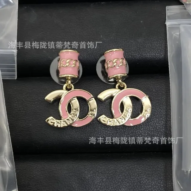 Chanel CC Logo Earrings Pink Enamel