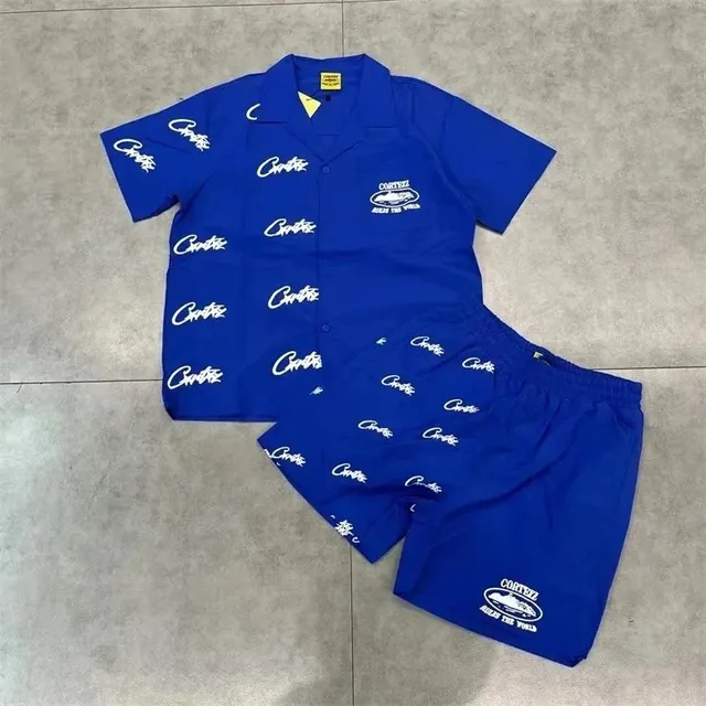 Corteiz Short-Sleeve Shirt and Shorts Set All-Over Logo Print