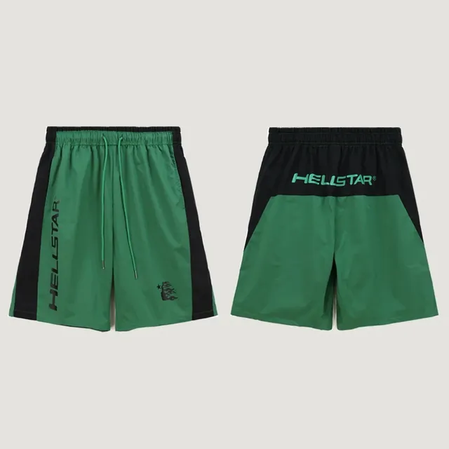 Hellstar Track Shorts Green Black Panel