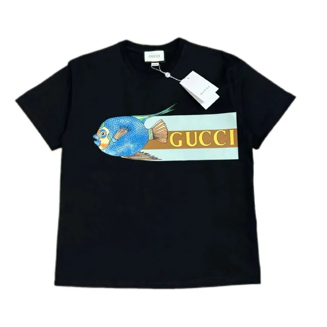 Gucci Fish Print T-Shirt Blue Fish Graphic