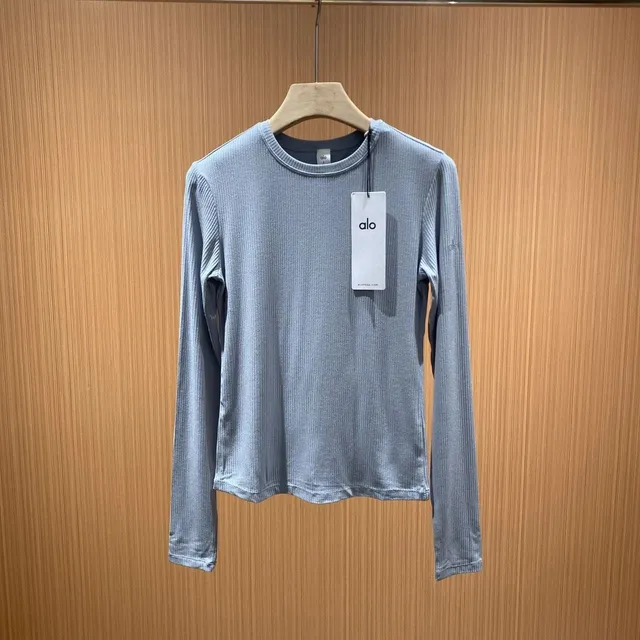Alo Yoga Long Sleeve Ribbed Top Light Grey