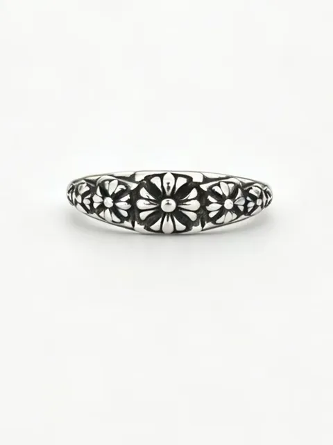 Chrome Hearts Floral Band Ring Engraved Daisy Motif