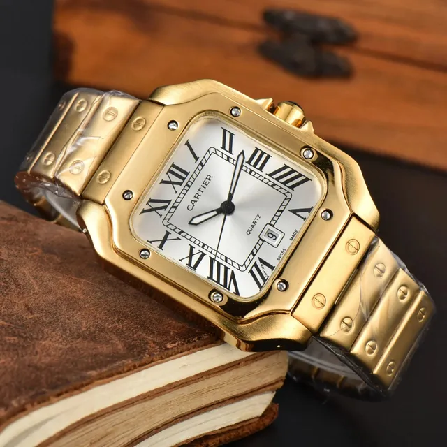 Santos de Cartier Gold Case White Dial