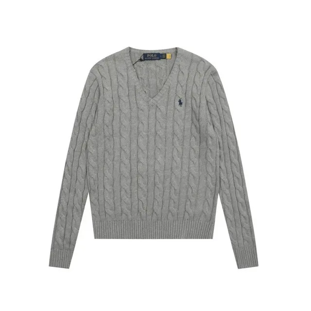 Polo Ralph Lauren Cable Knit V-Neck Sweater Heather Grey