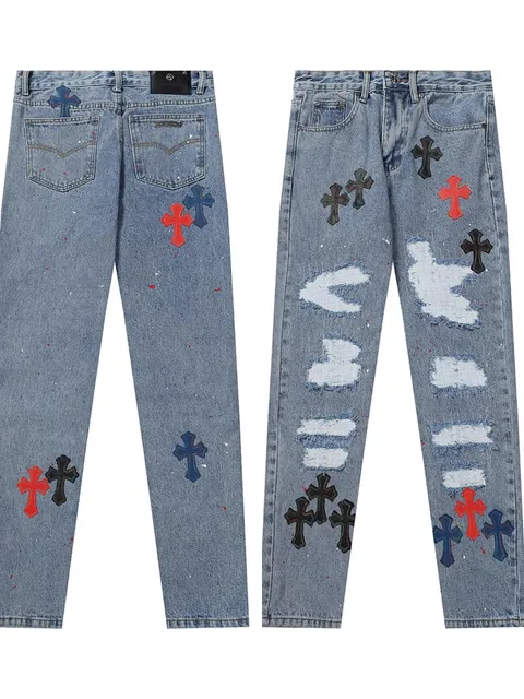 Chrome Hearts Distressed Jeans Cross Patch & Paint Splatter