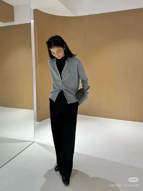 Knit Cardigan V-Neck Button-Front