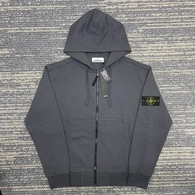 Stone Island Zip-Up Hoodie Grey with Compass Patch