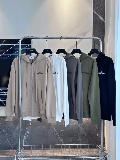 Stone Island Zip-Up Hoodie Logo Embroidered