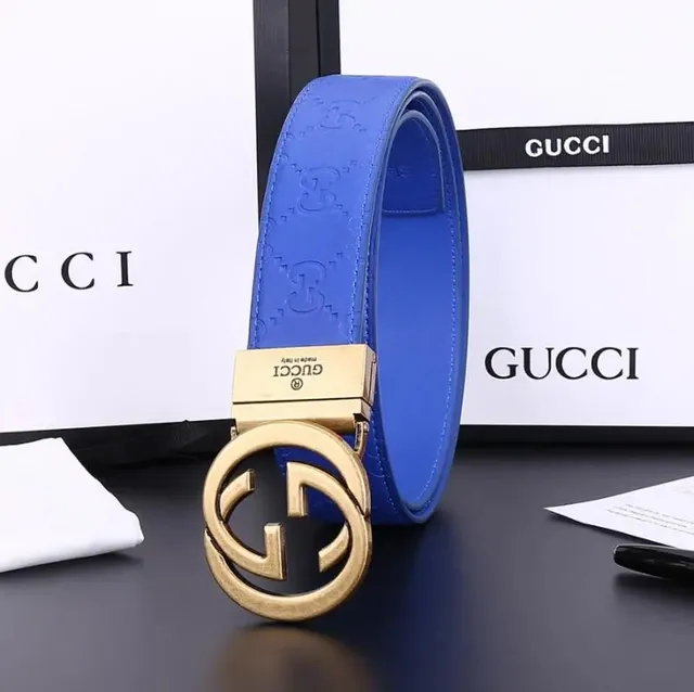Gucci Horsebit 1955 Belt Blue Leather with Gold GG Buckle