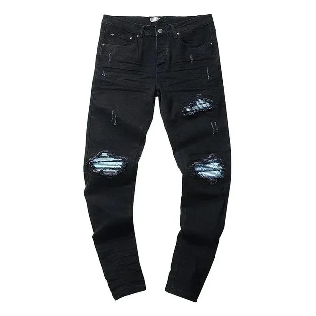 Amiri Distressed Jeans Ripped with Stripe Patch
