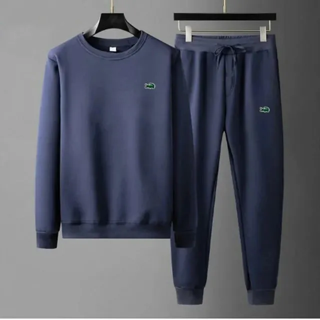 Lacoste Crewneck Sweatshirt and Joggers Set Navy with Green Crocodile Logo