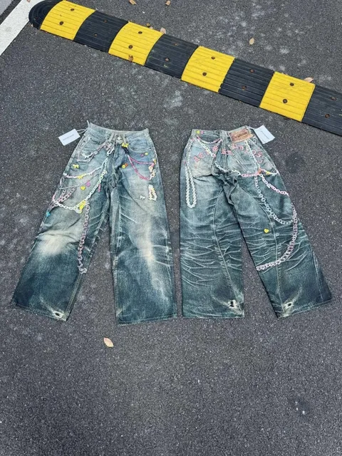 Acne Studios Decorated Wide-Leg Jeans Chain-Embellished Distressed
