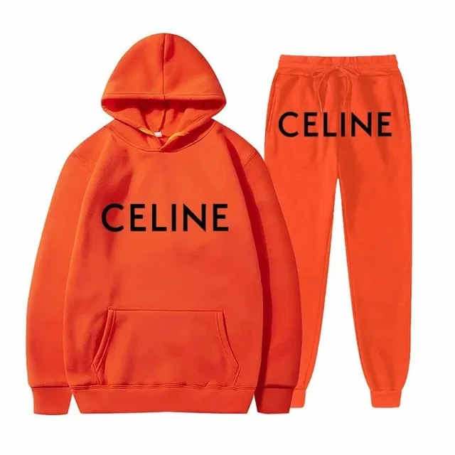 Celine Logo Hoodie and Joggers Set Bold Black Logo