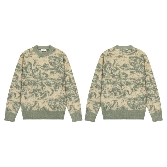 Knit Sweater Marbled Green Print