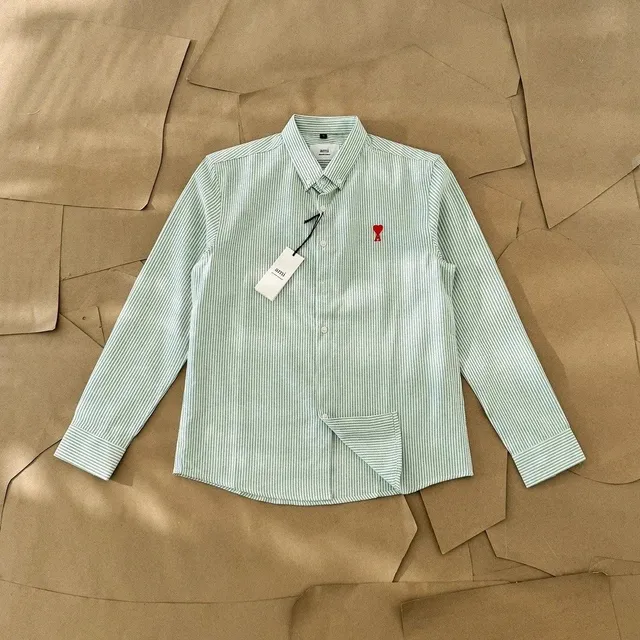 AMI Paris Striped Shirt Red Heart Logo
