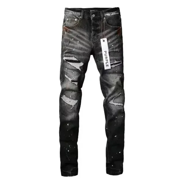 Purple Brand Distressed Slim Fit Jeans Paint-Splatter Ripped