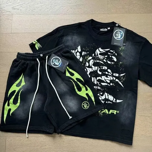 Hellstar Flame Graphic Set Black with Neon Green Flames