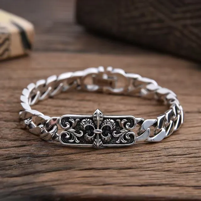 Chrome Hearts Curb Chain Bracelet Fleur-de-Lis Centerplate