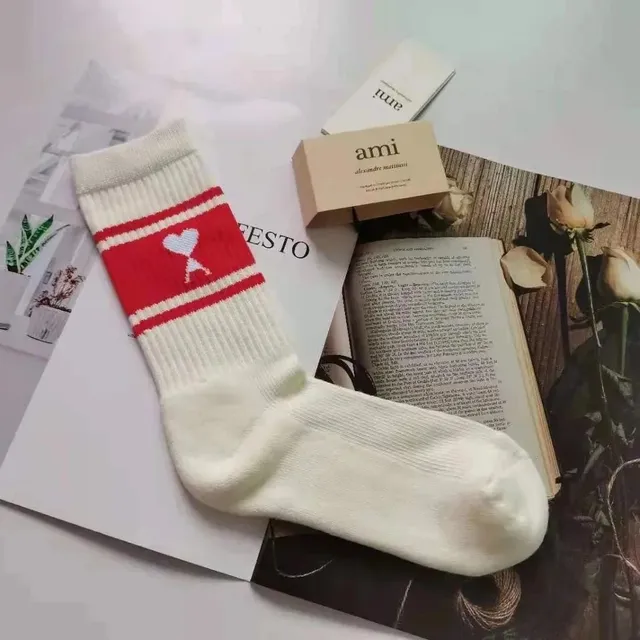AMI Paris Crew Socks Heart Logo Stripe