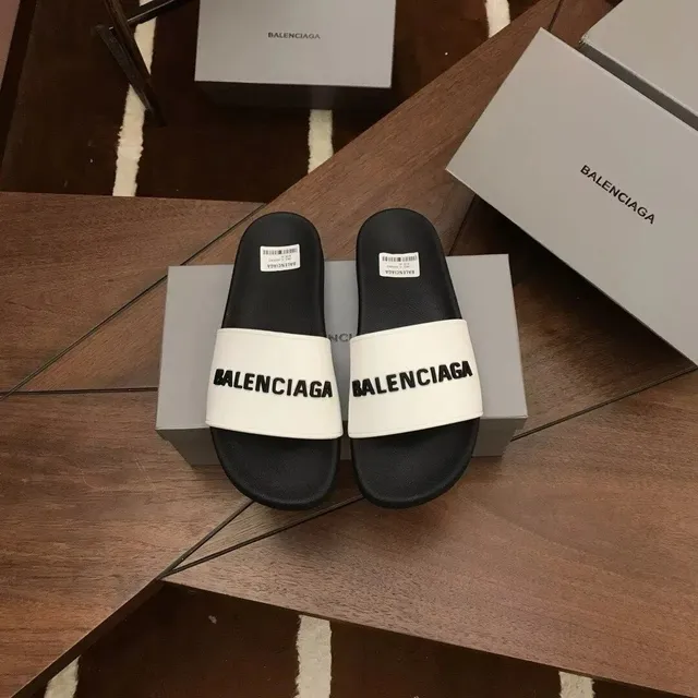 Balenciaga Logo Slide Black and White