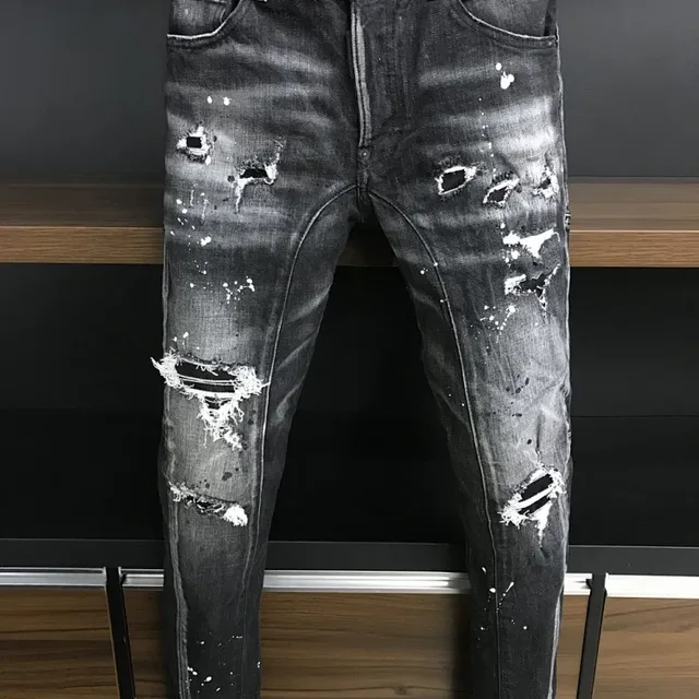 Diesel Distressed Slim Fit Jeans Paint-Splatter Ripped