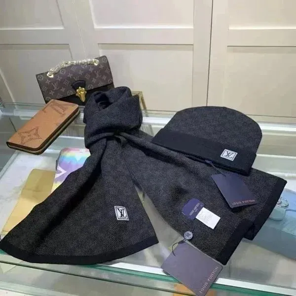 Louis Vuitton Scarf and Beanie Set Monogram Canvas and Wool Blend
