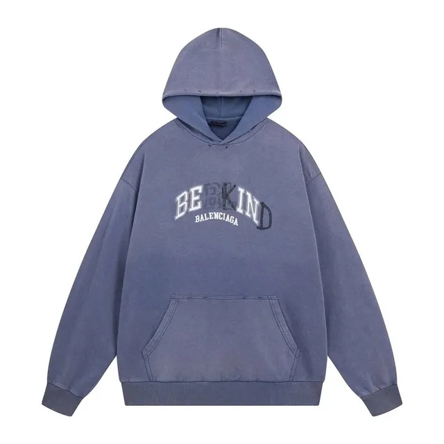 Balenciaga hoodie washed blue hoodie with arched 'BE KIND' embroidery and 'BALENCIAGA' below