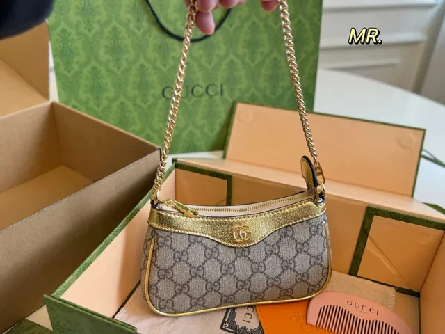 Gucci GG Marmont Mini Chain Bag Monogram Canvas with Gold Trim