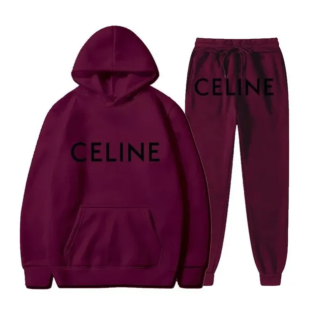 Celine Hoodie and Joggers Set Logo Print