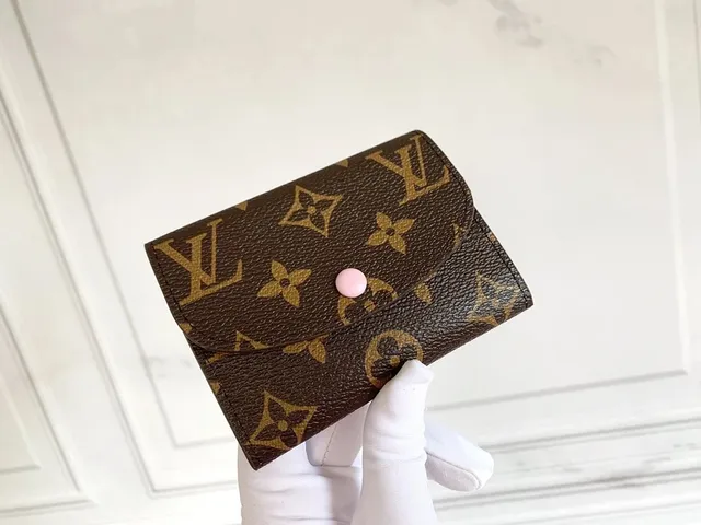 Louis Vuitton Compact Wallet Monogram Canvas with Pink Button