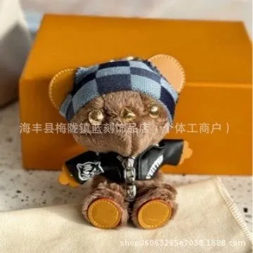 Hermès Rody Bear Charm Checkered Beanie & Leather Jacket