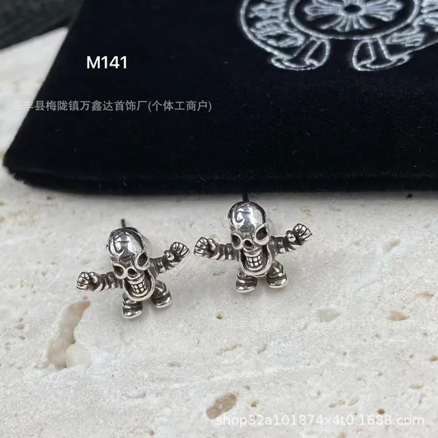 Chrome Hearts Skull Figurine Stud Earrings Mini Skeleton
