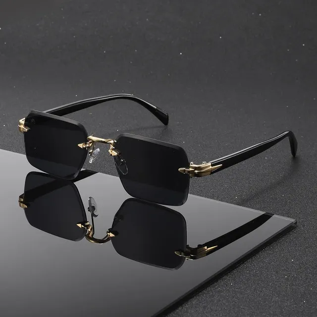 Chrome Hearts Rimless Sunglasses Black Lens Gold Accents