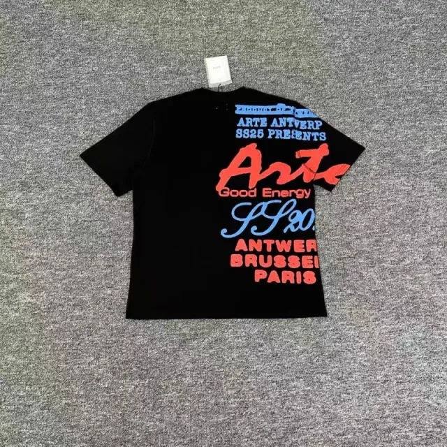 Arte Antwerp graphic t-shirt black with multicolor 'Arte Antwerp SS26' text collage