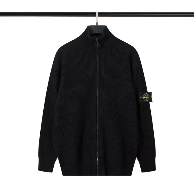 Stone Island Zip-Up Knit Sweater Black
