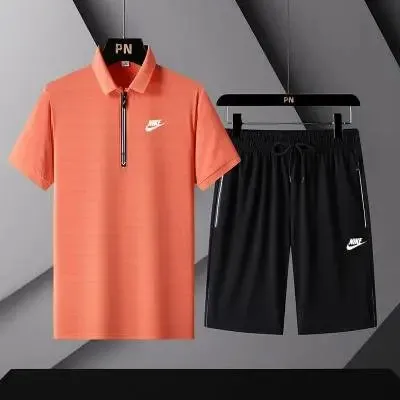 Nike Polo Shirt and Shorts Set Orange and Black