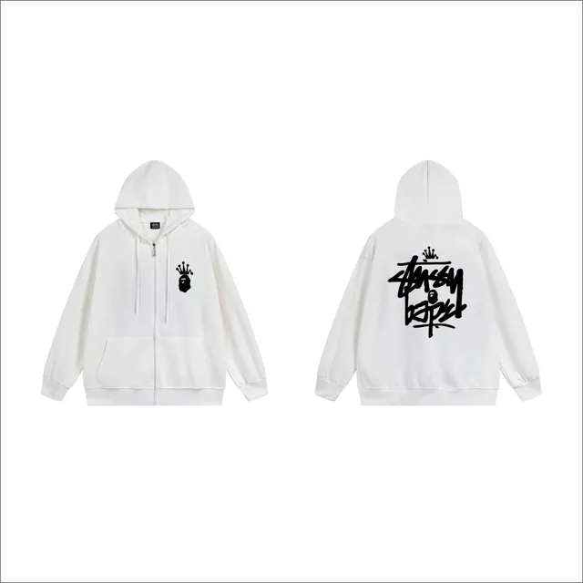 Stüssy Zip-Up Hoodie Bape Crown Logo