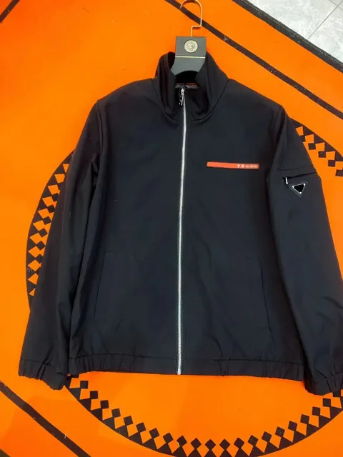 Prada Re-Nylon Jacket Black with Orange Logo Tape
