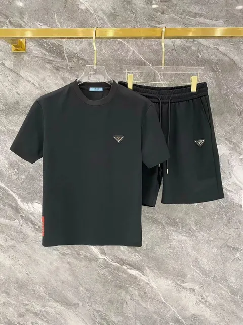 Prada Logo T-Shirt and Shorts Set Black with Triangle Logo