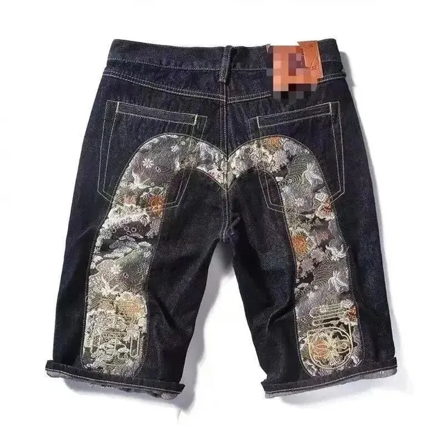 Evisu Embroidered Denim Shorts Koi Fish Motif