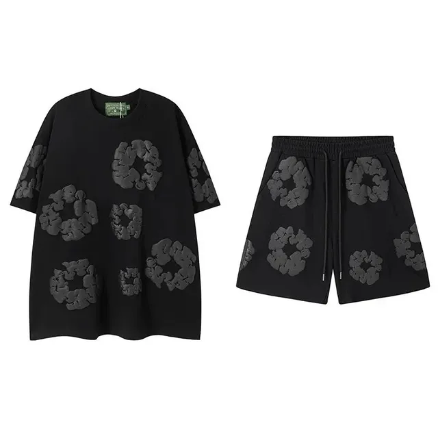 Short-Sleeve Top and Shorts Set 3D Floral Print