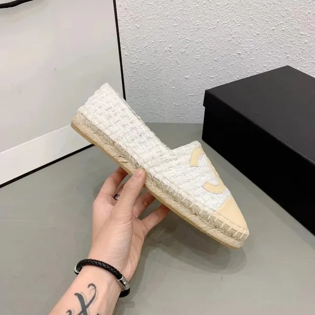 Chanel Tweed Espadrille Slipper CC Logo Tweed