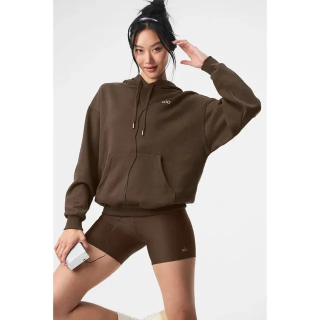 Alo Yoga Cropped Hoodie Olive Brown