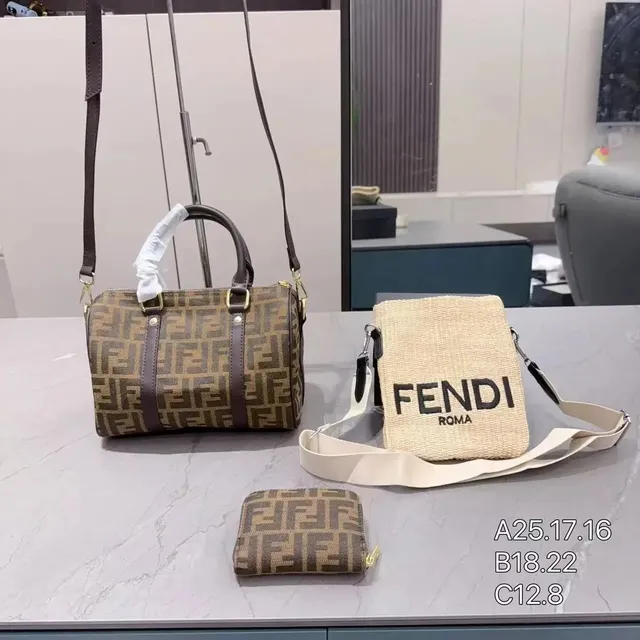 Fendi Bag Set FF Logo and Straw