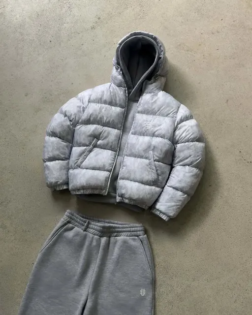 Suvene Puffer Jacket & Sweatpants Set Marbled Grey