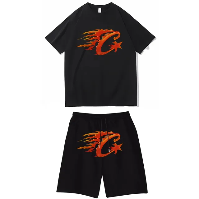 Corteiz Flame Logo Set Black with Orange Flame Print