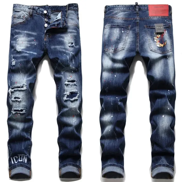 Dsquared2 Distressed Jeans Paint Splatter with Embroidered Patch