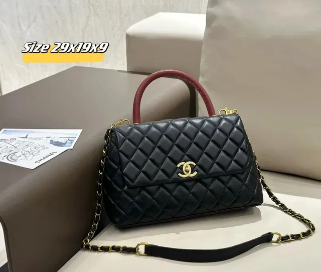 Chanel Classic Flap Bag Quilted Leather with Contrasting Handle