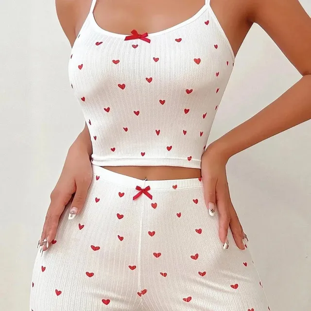 Heart Print Ribbed Set Red Hearts